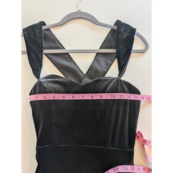 Vintage Next Up Maxi Velvet Ruched Cross Over 90s Dark Romantic Black Size 12 - Picture 9 of 10